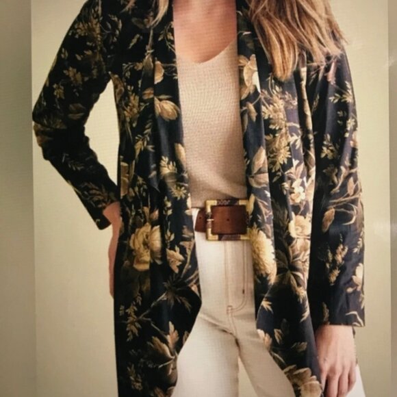 Soft Surroundings Brown Tan Floral Faux Suede Draped Front Jacket XL Layering - Picture 7 of 7